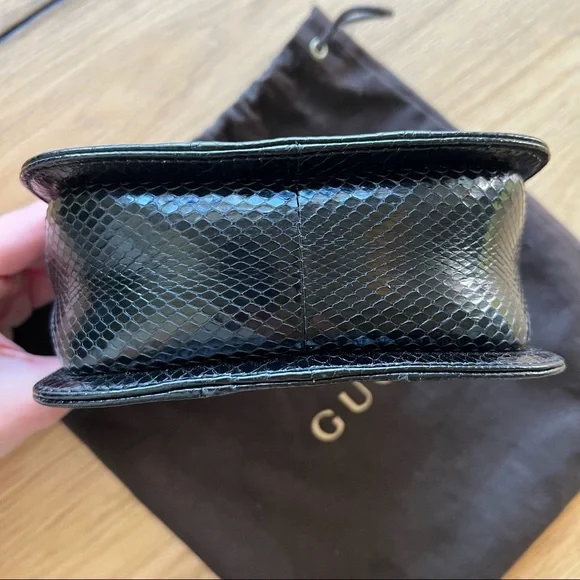 Gucci | Vintage 1947 Bamboo Mini Black Python Crossbody Two Way Chain Bag - Picture 9 of 17